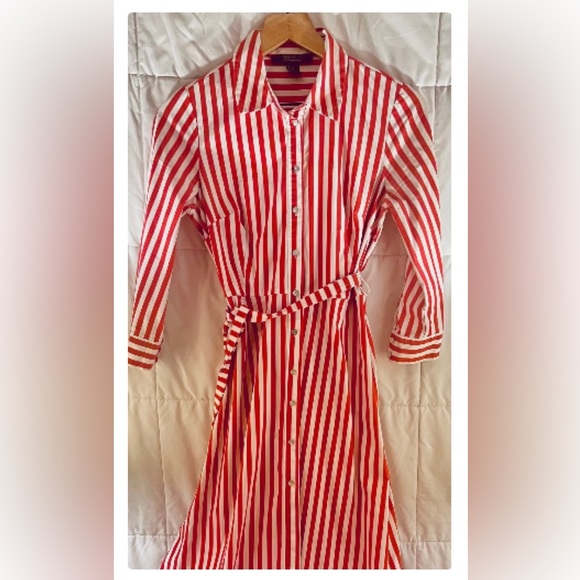 Forever 21 Striped Button Down Midi Dress - White Red/Pink - Size S - Picture 2 of 6